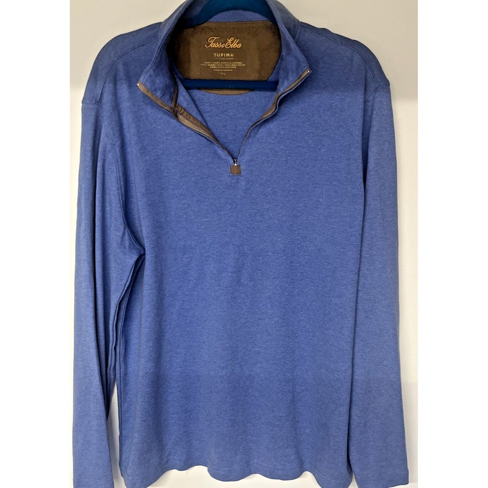 Tasso Elba Supima Cotton Quarter Zip Pullover Mens XL Blue NWT Luxury